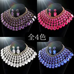 クリスタル・エンチャントメントコレクション パープル ネックレスピアス 高見え ダンス 演奏会 オペラ 発表会 ショーアクセサリー  きらめく 大ぶり ゴージャス