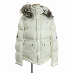 バーバリーブラックレーベル BURBERRY BLACK LABEL 2WAY ダウンジャケット ベスト 長袖 フード ファー ロゴ 裏地チェック BMP75-127-02 白 ホワイト M ■SM3のサムネイル