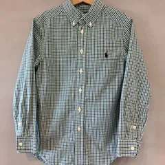 Ralph Lauren ラルフローレン チェックBDシャツ ボタンダウン 青 × 緑 ブルー グリーン キッズ ジュニア Sサイズ（８）