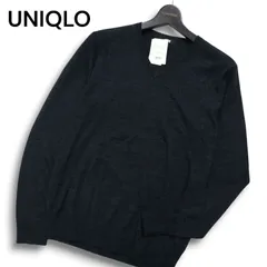 【新品 未使用】 UNIQLO ユニクロ ウール100％★ エクストラファイン メリノ ニット Vネック セーター Sz.M メンズ グレー