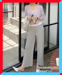 新品 レディース ニットワイドパンツ スリット ゆったり きれいめ イージーパンツ 大人 秋冬 ボトムス 【送料無料】