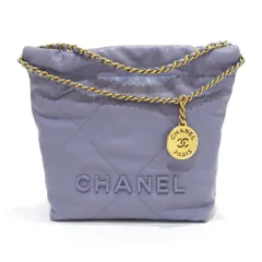 【栄】シャネル CHNEL22 ミニ ハンドバッグ 2WAY ソフトキャビアスキン パープル ゴールド金具 レディース