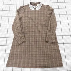 ◇ Θ NICE CLAUP ナイスクラップ レースカラー 長袖 ミニ丈 ワンピース サイズF ブラウン系 レディース E  【1509100079972】