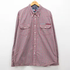 XL/古着 トミーヒルフィガー 長袖 ブランド シャツ メンズ 90s 大きいサイズ コットン ボタンダウン 赤他 レッド ギンガム チェック 24dec1