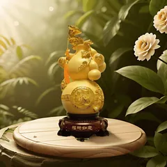 骨董 金色 天然瓢箪　オブジェ 房付き 古い　時代物　開運　金運 骨董 金色 天然瓢箪オブジェ 房付き 古い時代物開運金運