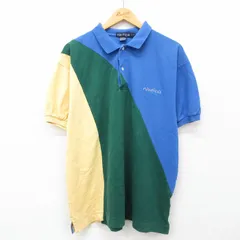 XL/古着 ノーティカ 半袖 ブランド ポロ シャツ メンズ 90s ワンポイントロゴ マルチカラー 大きいサイズ 鹿の子 コットン 青他 ブルー 24j