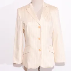 ★美品★ BENETTON (UNITED COLORS OF BENETTON) ベネトンユナイテッドカラアズオブベネトン ジャケット 長袖 ストライプ柄 テーラード  ベージュ 送料無料 古着 レディース