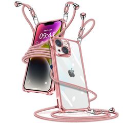 iPhone 14 케이스 클리어 숄더 iPhone14 스마트폰 케이스 아이폰 14 커버 어깨걸이 대각선 걸이 줄무늬 케이스 투명 얇은 경량 TPU 휴대 케이스 케이스