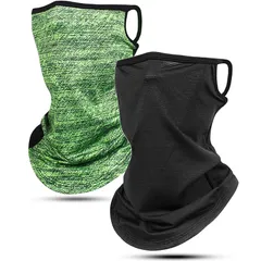[Andeor] 《2枚セット》フェイスカバー uvカット 夏用【接触冷感-5℃・付けていないような呼吸で楽】ネックガード 冷感 ネックウォーマー 日焼け防止 (ブラック+混グリーン)