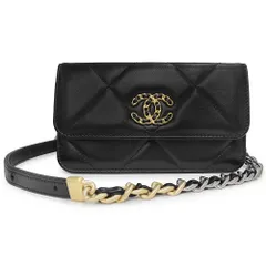 シャネル 19 ナインティーン ココマーク マトラッセ チェーンウォレット 財布 ラムスキン レザー ブラック 黒 アンティークゴールド シルバー金具 CHANEL（未使用　展示品）