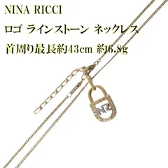 NINA RICCI ニナリッチ ロゴ ラインストーン ネックレス ゴールド×シルバー×クリア 首周り最長約43cm トップ：全長30×幅13(mm) 重量約6.8g NT Bランクのサムネイル