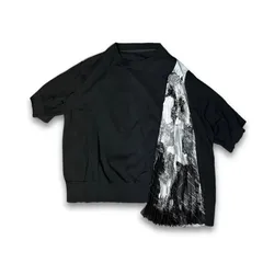 sacai レイヤードデザイン 半袖ニット 黒 ヒョウ柄 サイズ1