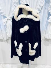うさみみ ファー ポンチョ 黒白 マキシマム0093
