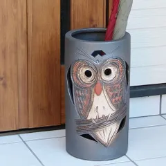 信楽焼 陶器 やきもの 壷 玄関 傘入れ おとぼけふくろう（黒）傘立て kt-0307