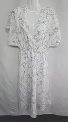 ◇ ◎●未使用● ⊂ GRL 花柄 ウエストゴム 半袖 ロング丈 ワンピース サイズL ホワイト ブラック レディース E  【1409100057799】