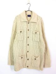 古着 70s USA製 Pendleton 4ポケット ケーブル編み ローゲージ ウール ニット 襟付 カーディガン L 