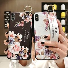 최단 당일 발송 iPhone7/8/SE(2020) iPhone7Plus/8Plus iPhone11 iPhone11Pro iPhone11Pmax 케이스 플라워 꽃무늬 리스트 스트랩 재미 링 벨트 케이스 스탠드기능
