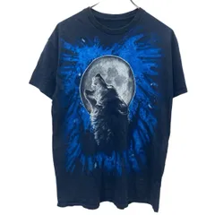 半袖 プリントTシャツ M～ ネイビーブルー プルオーバー ビッグプリント アメリカ製 アニマルプリント 古着卸 アメリカ仕入 a705-6441