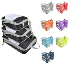 ★圧縮バッグ トラベルポーチ 3点セット S M L トラベルバッグ ファスナー  ナイロン トラベルグッズ 撥水 衣類 旅行  圧縮袋 バッグインバッグ 収納ポーチ