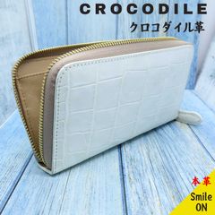 クロコダイル革　ウォレット　バフ仕上げ　ワニ革　本革　高級　クロコダイル　財布　ホワイト　艶　内側牛本革仕様　レザー　Leather