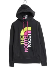 【お得なクーポン配布中!】 ノースフェイス プリント スウェット フード パーカー レディース М 古着 プルオーバー 裏起毛 トレーナー アウトドア ブラック カラフル