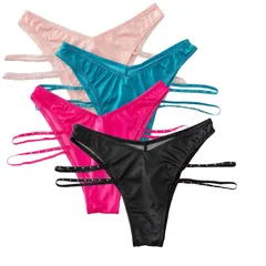 [Kurop] 4枚セット ハイレグ ディープV ハーフカバーヒップ レディース ショーツ パンティ パンツ 下着 セクシー メッシュ 薄い 透け 女性 (M) [M]