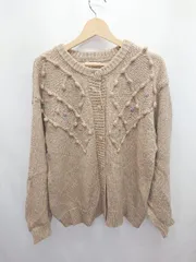 ◇ ⊇ ehka sopo　エヘカ ソポ 刺繡 長袖 ニット カーディガン サイズF ベージュ系 レディース E  【1411130005589】