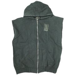ALOHA FROM HELL アロハフロムヘル アメリカ製 レザーパッチ ノースリーブジップアップパーカー 1043993 L BLACK カットオフ スウェット フードベスト トップス g19909