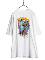 【お得なクーポン配布中!】 90s USA製 ★ アート イラスト プリント Tシャツ メンズ XL 古着 90年代 オールド 絵画 芸術 メッセージ グラフィック シングルステッチ 白