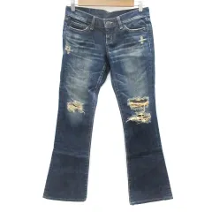 マウジー moussy デニムパンツ ジーンズ フレアパンツ ブーツカット ダメージ加工 26 ネイビー 紺 /YM13