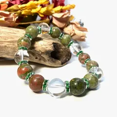 ユナカイト&水晶 パワーストーン ブレスレット 天然石 12mm （グリーン）メンズ・レディース　男性 [j]・女性　数珠ブレス　開運 [j]