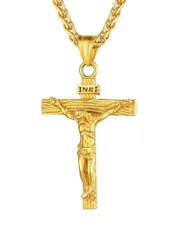 ゴールドトップスピガチェーン U7 クロス 十字架 ネックレス ペンダント メンズ 18金めっき ゴールド キリスト お守り アクセサリー 男性スピガチェーン 55センチ