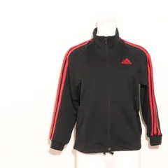 ★美品★ adidas アディダス トップス　ジャージ　長袖　両サイド赤ライン　ロゴ刺繍　キッズサイズ  ブラック　レッド 送料無料　古着　レディース