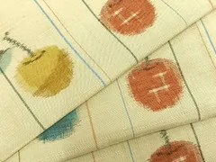 平和屋着物▽上質な紬　単衣　林檎　正絹　逸品　未使用　AABB2370fy