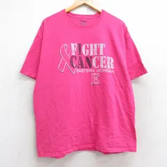 XL/古着 チャンピオン champion 半袖 ブランド Tシャツ メンズ FIGHT CANCER 大きいサイズ コットン クルーネック ピンク 25aug25 中古