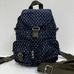 4368　Kipling キプリング　2way　ショルダーバッグ リュック　バックパック 紺 総柄