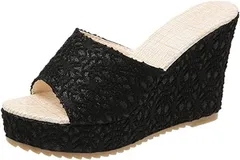 G-tiamo ジーティアモ 厚底 サンダル ミュール ウェッジソール ヒール 美脚 オープントゥ おしゃれ レディース( ブラック,  23.5 cm)