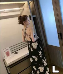 リゾートワンピース 背中魅せ Aライン エレガント ロングワンピース 【L】サイズ レディース キャミソールワンピ