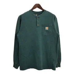 USA製 Carhartt カーハート ヘンリーネック 長袖Ｔシャツ グリーン (メンズ M) 中古 古着 T3915
