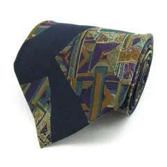 レノマ ブランド ネクタイ パネル柄 幾何学模様 シルク イタリア製 メンズ ネイビー renoma 【中古】