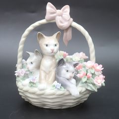 ITKWQJ51NSEM LLADRO リヤドロ 三つ子の仔猫 1444 ネコ 花 バスケット 陶器 オブジェ フィギュリン 置物 インテリア 飾り コレクション