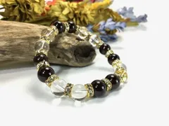 ガーネット&水晶 パワーストーン ブレスレット 天然石 10mm (ゴールド) メンズ・レディース　浄化済み △