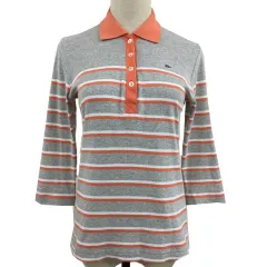 ラコステ LACOSTE ポロシャツ プルオーバー ボーダー 刺繍 七分袖 42 グレー ピンク