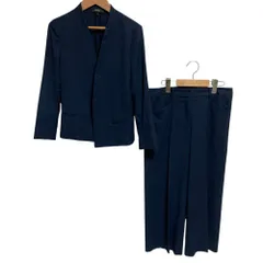 美品 Theory セオリー BOSHELL ノーカラージャケット パンツ スラックス スーツ セットアップ 0/36 ネイビー レディース 古着 中古 USED