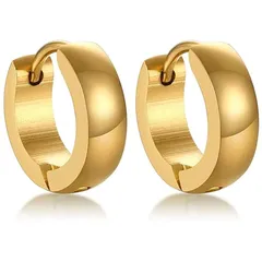 【新品】 Rockyu フープピアス メンズ レディース ゴールド 18金 リングピアス シンプル 316Lサージカルステンレス 金属アレルギー対応 男女兼用 ファッション アクセサリー 0