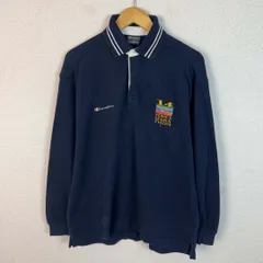 Champion チャンピオン 90s ヴィンテージ ラガーシャツ 長袖ポロシャツ ネイビー Mサイズ メンズ 古着 アメカジ