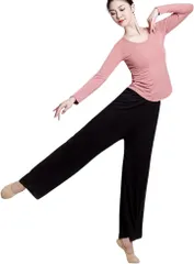 Leiasnow ワイドパンツ ダンス ヨガ ズボン フレアパンツ きれいめ ゆったり レディース XXXL /( ブラック,  4L)