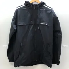 adidas/アディダス ナイロンジャケット ライトアウター フード トレーニングウェア メッシュライナー スリーライン ドローコード カンボジア製 メンズ L ブラック