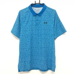 アンダーアーマー 半袖ポロシャツ ブルー×白 総柄 ロゴプリント ストレッチ メンズ XL/TG/EG ゴルフウェア UNDER ARMOUR