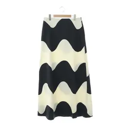 マリメッコ marimekko LOKKI CO/EL / TYKKY SKIRT スカート ロング マキシ丈 台形 総柄 38 オフホワイト 黒 ブラック /MI ■OSのサムネイル